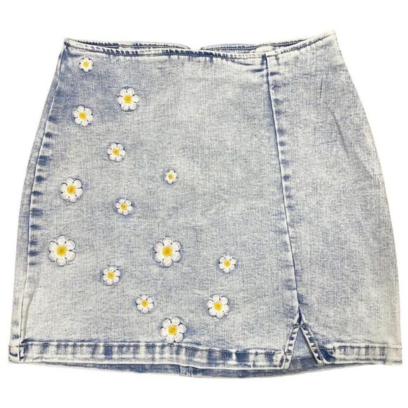 Embroidered Denim Mini Skirt - Picture 1 of 7